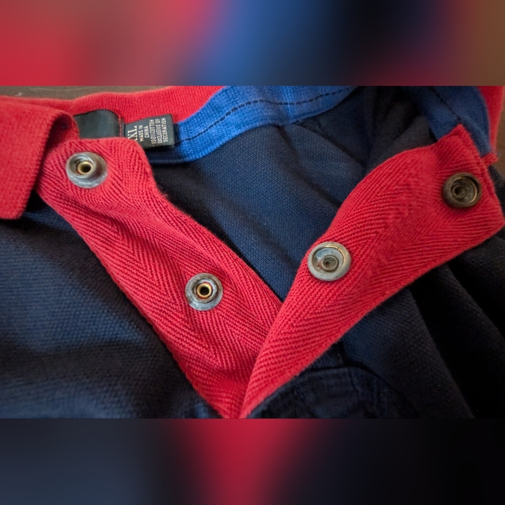 VTG Polo Ralph Lauren 2XL Custom Fit Polo Blue Crest Patch Metal Button - Picture 12 of 12